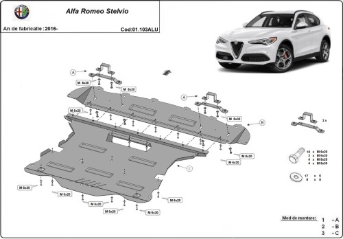 Aluminiowa płyta pod silnik Alfa Romeo Stelvio (2016-2026)