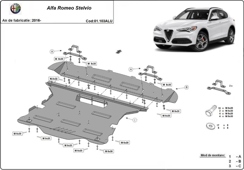 Aluminiowa płyta pod silnik Alfa Romeo Stelvio (2016-2026)
