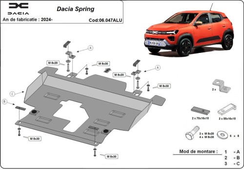 Aluminiowa płyta pod silnik Dacia Spring (2024-2026)