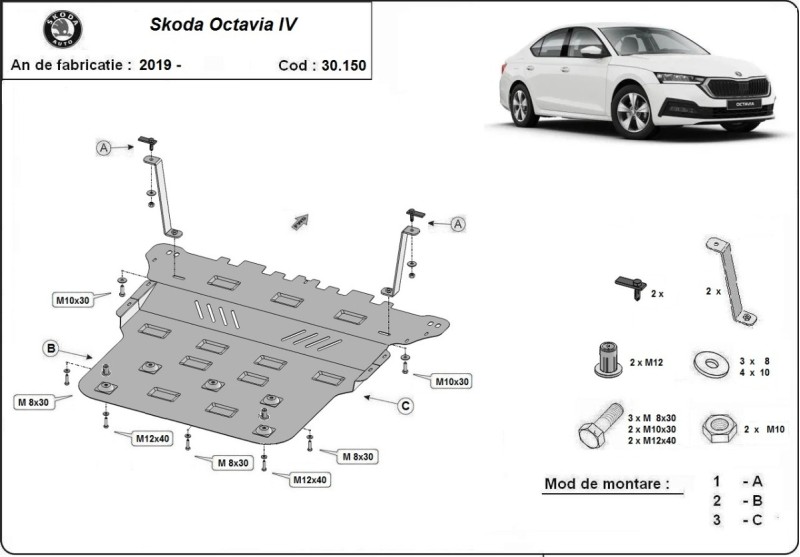 Stalowa płyta pod silnik Skoda Octavia 4 (2019-2026)
