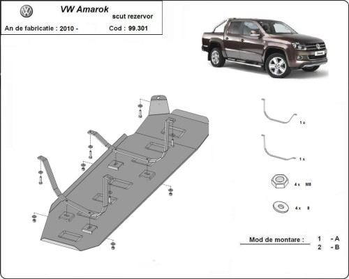 Stalowa płyta pod zbiornik paliwa Volkswagen Amarok - Tylko dla wersji bez zabezpieczeń fabrycznych (2010-2022)