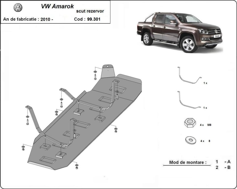 Stalowa płyta pod zbiornik paliwa Volkswagen Amarok - Tylko dla wersji bez zabezpieczeń fabrycznych (2010-2022)
