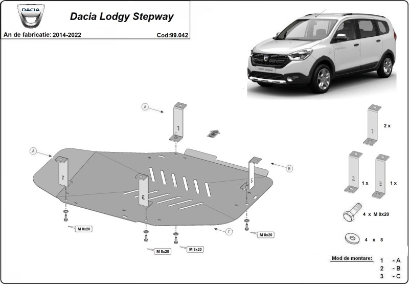 Stalowa płyta pod zbiornik paliwa Dacia Lodgy Stepway (2014-2022)