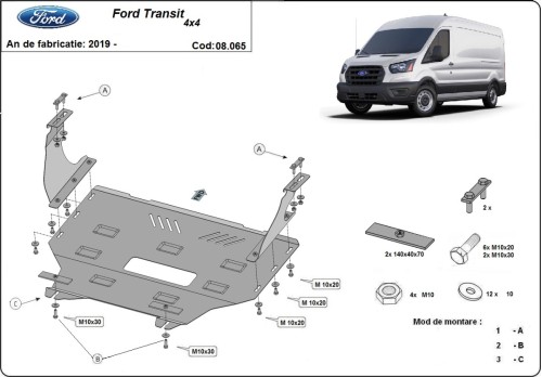 Stalowa płyta pod silnik Ford Transit - 4x4 (2013-2023)