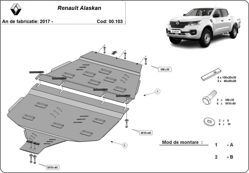Stalowa płyta pod skrzynię biegów Renault Alaskan (2017-2026)