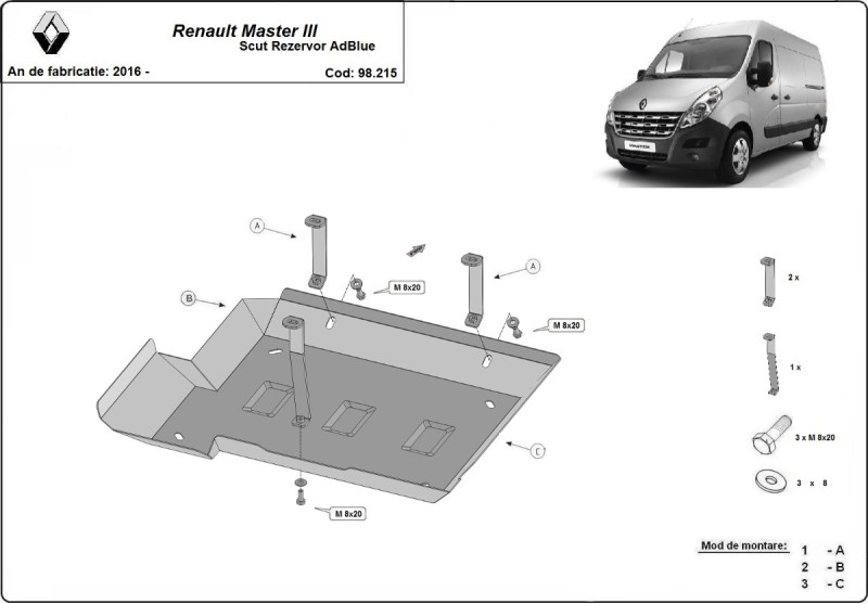 Stalowa płyta pod AdBlue Renault Master 3 - Model 3 (2016-2024)