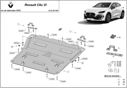 Stalowa płyta pod silnik Renault Clio 6 (2025-2026)