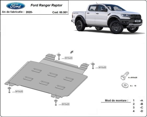 Stalowa płyta pod skrzynię biegów Ford Ranger Raptor (2020-2023)