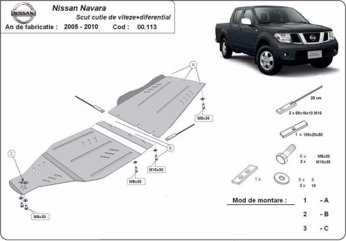 Stalowa płyta pod skrzynię biegów Nissan Navara (2005-2015)