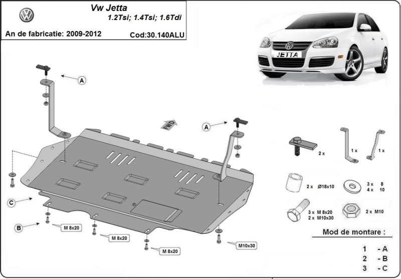 Aluminiowa płyta pod silnik VW Jetta (2009-2012)