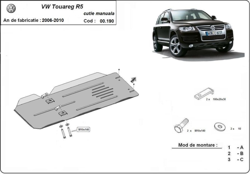 Stalowa płyta pod skrzynię biegów VW Touareg 7L (2006-2010)