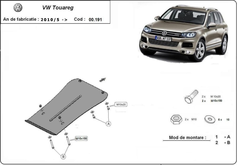Stalowa płyta pod skrzynię biegów VW Touareg (2010-2018)