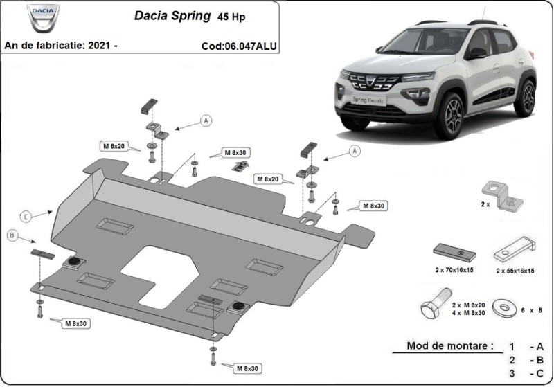Aluminiowa płyta pod silnik Dacia Spring (2021-2026)
