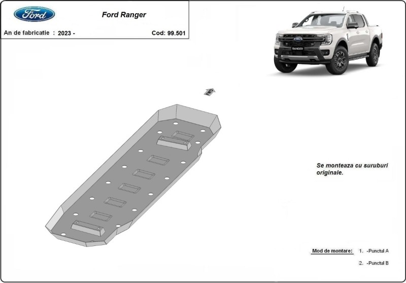 Stalowa płyta pod zbiornik paliwa Ford Ranger (2023-2026)