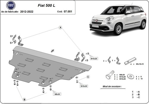 Stalowa płyta pod silnik Fiat 500 L (2012-2022)