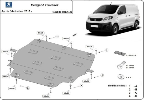 Aluminiowa płyta pod silnik Peugeot Traveller (2016-2026)