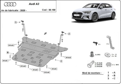 Stalowa płyta pod silnik Audi A3 (2020-2026)