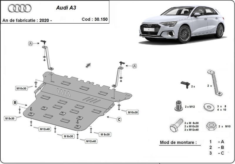 Stalowa płyta pod silnik Audi A3 (2020-2026)