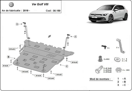 Stalowa płyta pod silnik VW Golf 8 (2019-2026)