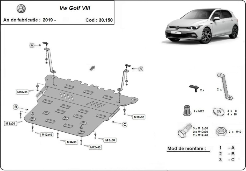 Stalowa płyta pod silnik VW Golf 8 (2019-2026)
