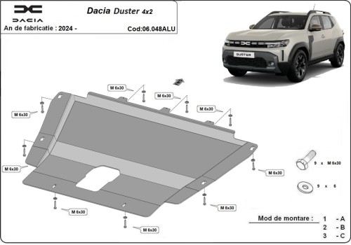 Aluminiowa płyta pod silnik Dacia Duster - 4x2 (2024-2026)