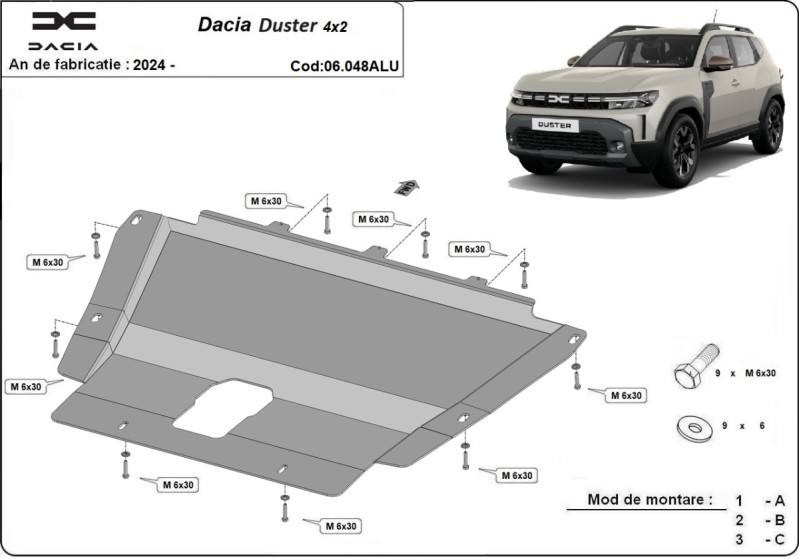Aluminiowa płyta pod silnik Dacia Duster - 4x2 (2024-2026)