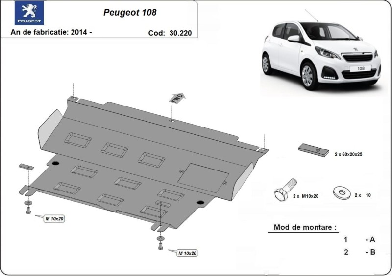 Stalowa płyta pod silnik Peugeot 108 (2014-2021)