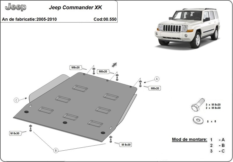Stalowa osłona skrzyni biegów Jeep Commander - JL (2005-2010)
